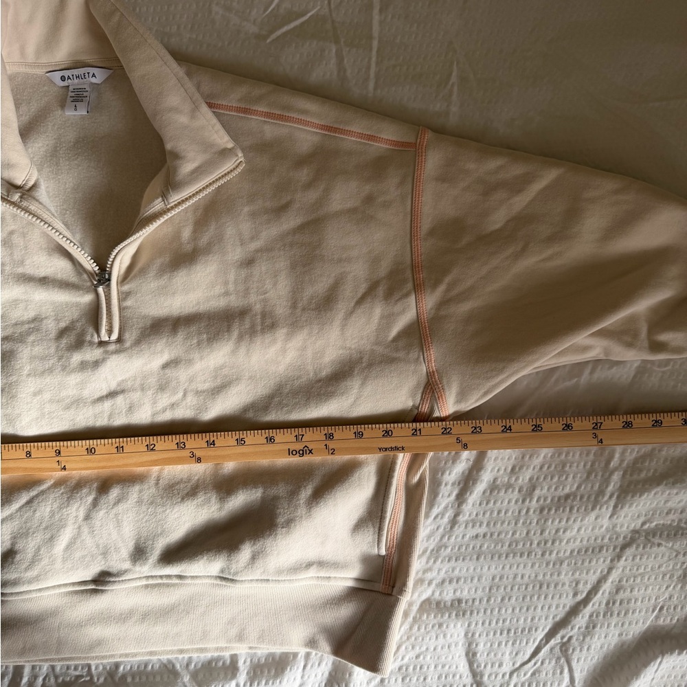 Athleta Cream Quarter-Zip cropped Pullover with Peach Stitching - Picture 8 of 9